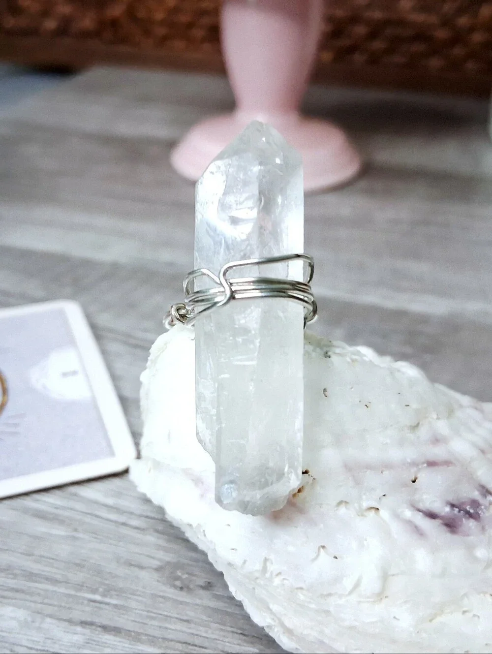 Raw Clear Quartz Crystal Wire Wrap Ring 7.5